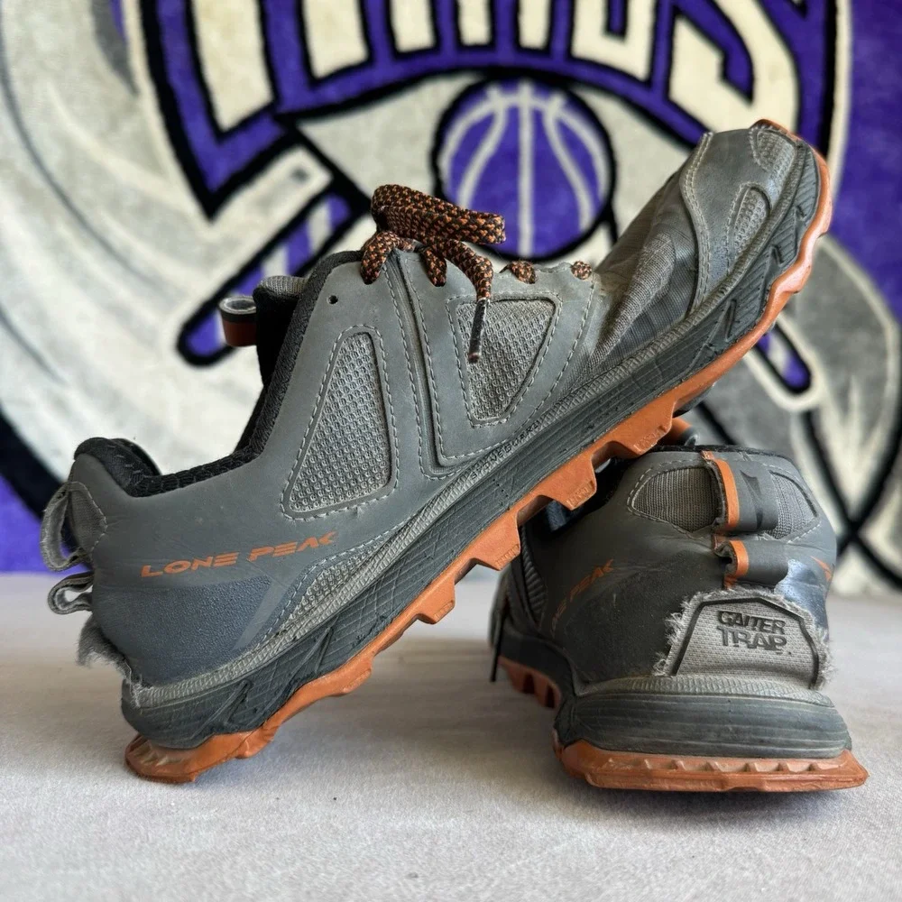 Size 8.5 - Altra Lone Peak 4.5 Trail Running Shoes Sneakers Gray Orange Mens